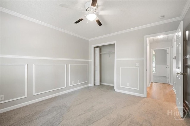 65 Golden Gate Dr, Pooler, GA 31322 - unfurnished bedroom featuring carpet floors, crown molding, a closet, and ceiling fan