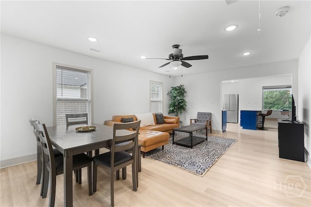 911 Hamilton Ct, Savannah, GA 31401 - dining room with light wood-style flooring, ceiling fan, and recessed lighting