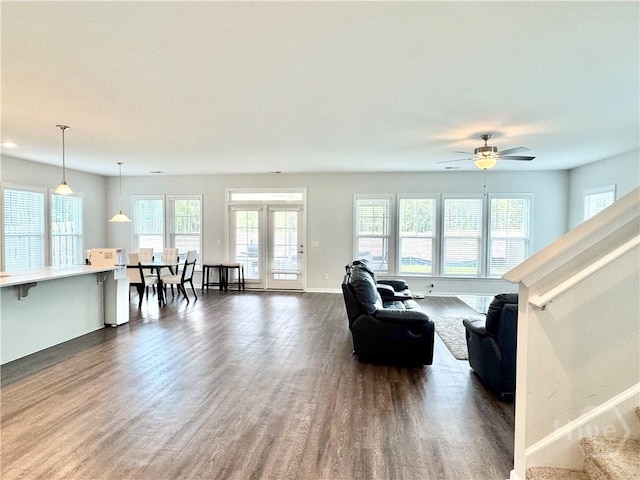 135 Melody Dr, Pooler, GA 31322 - living area featuring dark wood-type flooring, ceiling fan, and recessed lighting