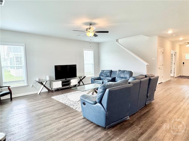 135 Melody Dr, Pooler, GA 31322 - living room with ceiling fan, wood finished floors, and recessed lighting