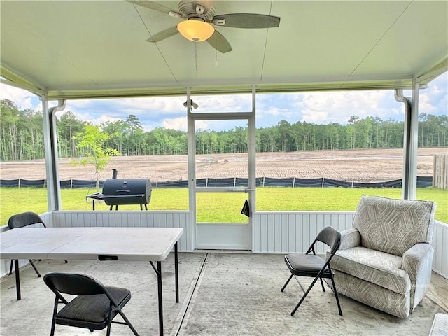 135 Melody Dr, Pooler, GA 31322 - sunroom with ceiling fan and view of scattered trees