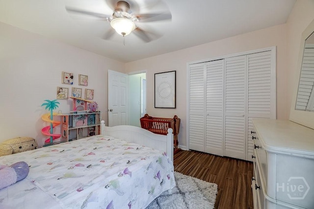 7 Settlers Pt, Savannah, GA 31406 - bedroom featuring dark wood-style floors, a closet, and ceiling fan