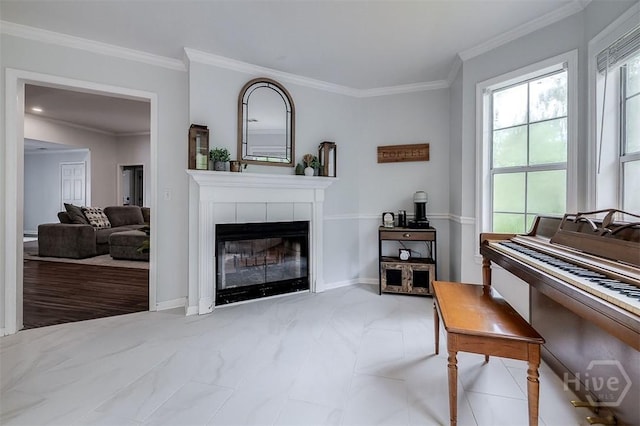 7 Settlers Pt, Savannah, GA 31406 - sitting room featuring a tile fireplace and crown molding