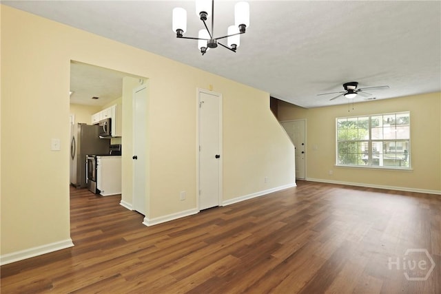 217 Bordeaux Ln, Savannah, GA 31419 - unfurnished living room with ceiling fan, dark wood finished floors, and a chandelier