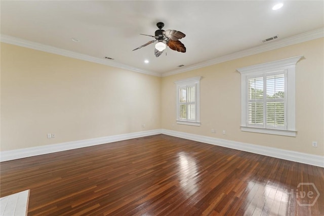45 Shore Rd, Savannah, GA 31419 - spare room with dark wood-type flooring, ceiling fan, ornamental molding, and recessed lighting