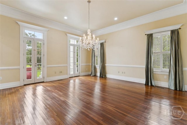 45 Shore Rd, Savannah, GA 31419 - spare room featuring a chandelier, hardwood / wood-style floors, and crown molding