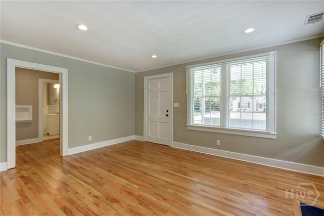 416 E 61st St, Savannah, GA 31405 - foyer featuring ornamental molding, light wood-type flooring, and recessed lighting