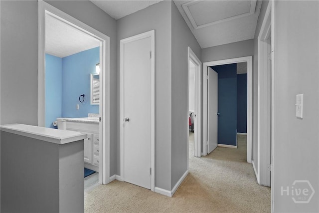75 Brown Thrasher Ct, Richmond Hill, GA 31324 - corridor featuring light colored carpet and attic access