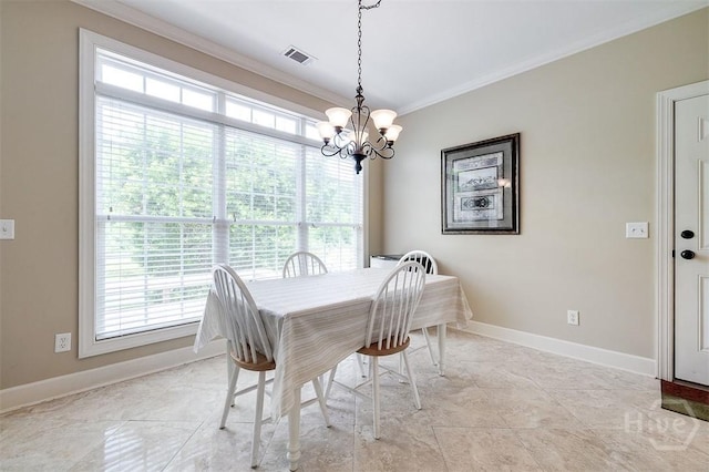 144 Sweetwater Cir, Rincon, GA 31326 - dining space featuring crown molding, a chandelier, and healthy amount of natural light