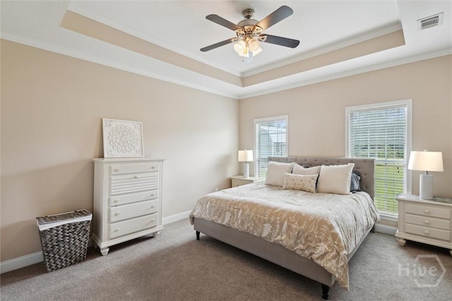 112 Kingsley Dr N, Guyton, GA 31312 - bedroom featuring a raised ceiling, crown molding, carpet flooring, and a ceiling fan
