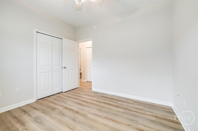 7 Hartland Ct, Savannah, GA 31407 - unfurnished bedroom featuring light wood-style flooring, a closet, and ceiling fan
