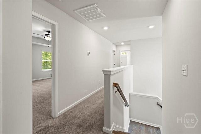 136 Ramsey Way, Rincon, GA 31326 - hallway with an upstairs landing, carpet floors, and recessed lighting