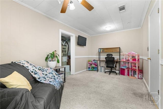 1072 Burtons Ferry Highway, Sylvania, GA 30467 - carpeted office with ornamental molding and ceiling fan