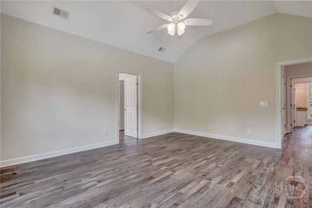 600 Old Louisville Rd, Guyton, GA 31312 - spare room with a ceiling fan, wood finished floors, and high vaulted ceiling