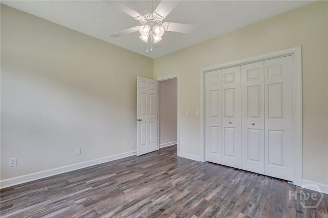 600 Old Louisville Rd, Guyton, GA 31312 - unfurnished bedroom with wood finished floors, a closet, and ceiling fan