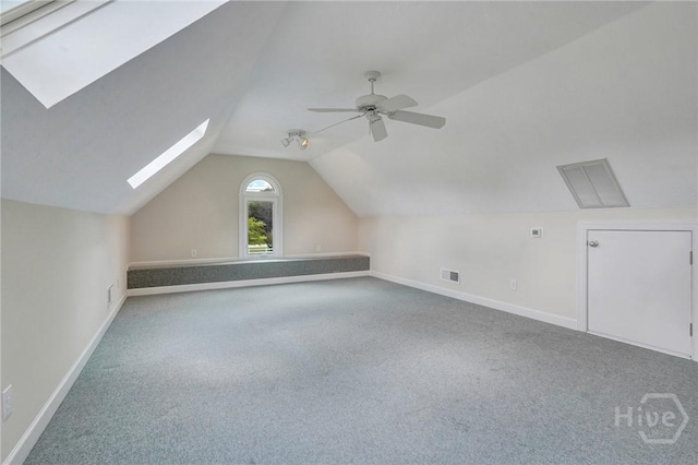 600 Old Louisville Rd, Guyton, GA 31312 - additional living space featuring a skylight, carpet floors, vaulted ceiling, and ceiling fan