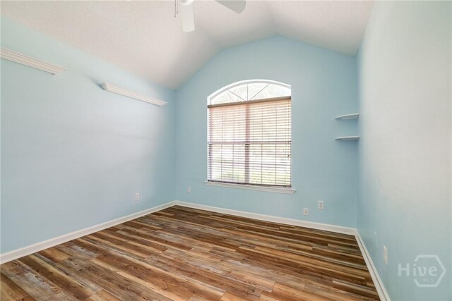 118 Plantation Way, Guyton, GA 31312 - spare room with ceiling fan, lofted ceiling, and wood finished floors