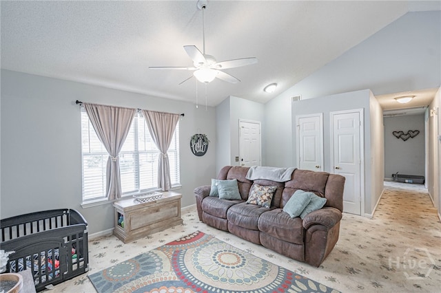 203 Deer Rd, Springfield, GA 31329 - living area with a ceiling fan, light colored carpet, and vaulted ceiling