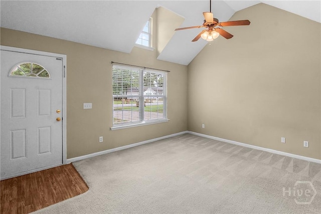 99 Dailey Dr, Guyton, GA 31312 - entryway with ceiling fan, light colored carpet, and high vaulted ceiling