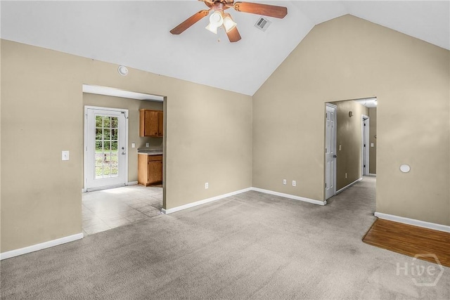 99 Dailey Dr, Guyton, GA 31312 - unfurnished room with a ceiling fan, light carpet, and high vaulted ceiling