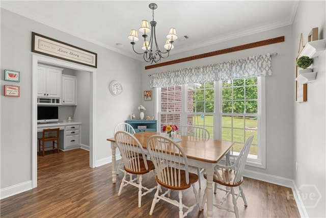 2016 Pippin Pl, Statesboro, GA 30461 - dining area featuring plenty of natural light, a chandelier, dark wood-style flooring, and ornamental molding