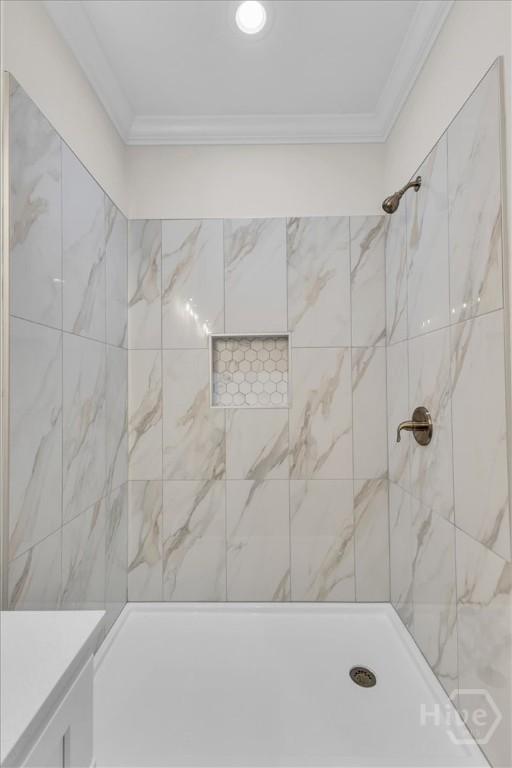 135 Houston St, Pooler, GA 31322 - full bath with tiled shower and ornamental molding