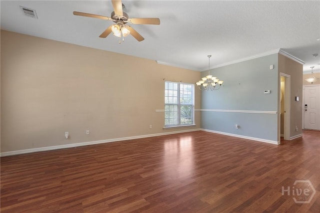 98 Peregrine Cir, Richmond Hill, GA 31324 - unfurnished room featuring a chandelier, ornamental molding, wood finished floors, and a ceiling fan