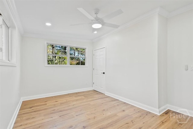 4630 Herty Dr, Savannah, GA 31405 - empty room featuring crown molding, light wood-type flooring, recessed lighting, and a ceiling fan