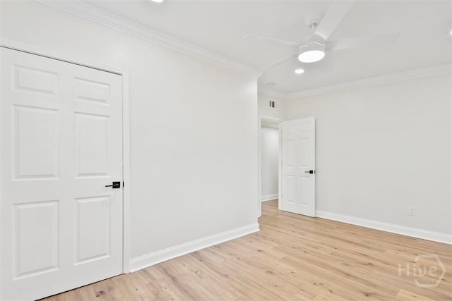4630 Herty Dr, Savannah, GA 31405 - empty room with ornamental molding, light wood-type flooring, recessed lighting, and ceiling fan