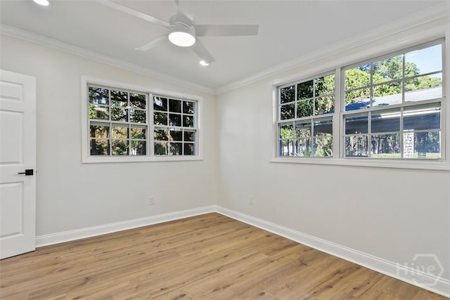 4630 Herty Dr, Savannah, GA 31405 - spare room featuring light wood-style flooring, healthy amount of natural light, ornamental molding, a ceiling fan, and recessed lighting