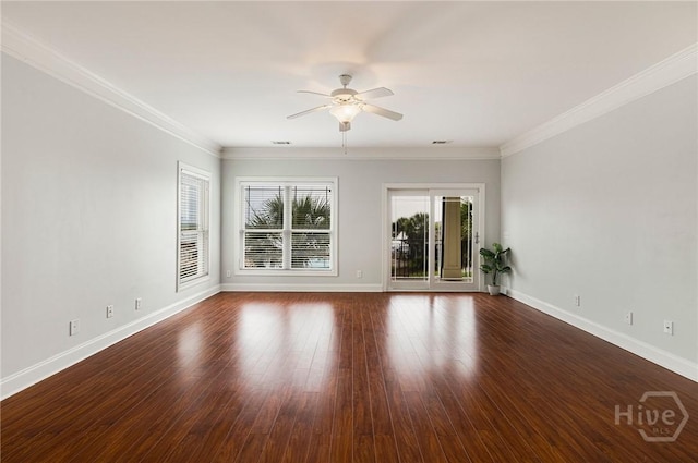 2805 River Oaks Dr Unit 2805, Richmond Hill, GA 31324 - unfurnished living room featuring ceiling fan, crown molding, and dark wood-type flooring