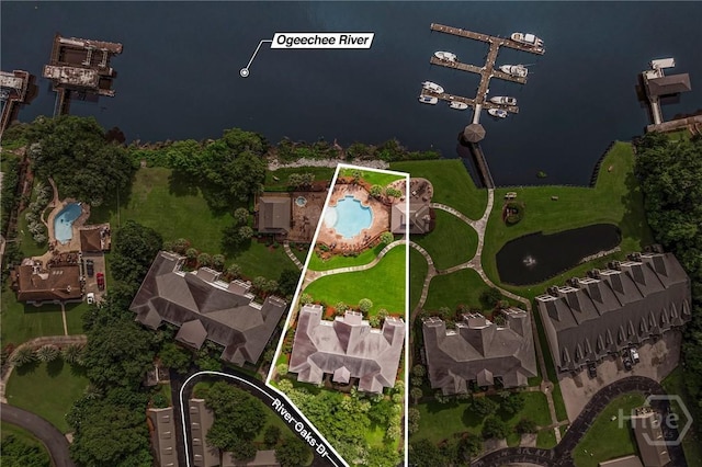 2805 River Oaks Dr Unit 2805, Richmond Hill, GA 31324 - aerial view of property's location featuring property boundaries highlighted and a nearby body of water