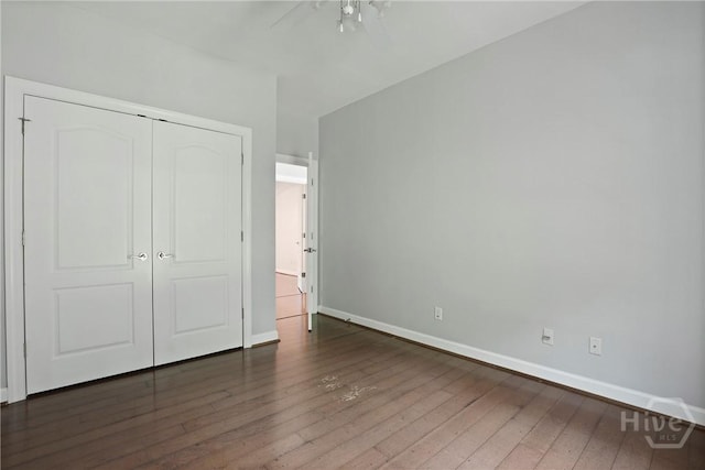 706 Southbridge Blvd, Savannah, GA 31405 - unfurnished bedroom featuring hardwood / wood-style floors, a closet, and a ceiling fan