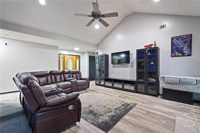 31 Pembroke Pl, Pembroke, GA 31321 - living area with ceiling fan, wood finished floors, high vaulted ceiling, and recessed lighting