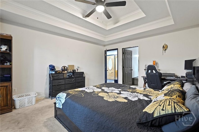 31 Pembroke Pl, Pembroke, GA 31321 - carpeted bedroom featuring ornamental molding, a tray ceiling, and a ceiling fan