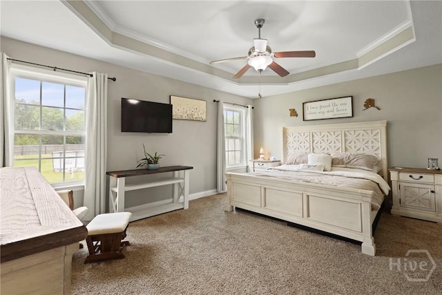 308 NE Mancey Garrason Loop, Ludowici, GA 31316 - bedroom with a tray ceiling, carpet, crown molding, and ceiling fan