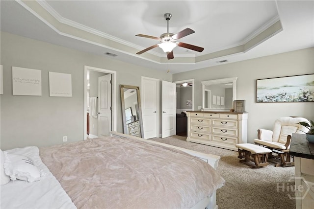 308 NE Mancey Garrason Loop, Ludowici, GA 31316 - bedroom with a tray ceiling, ornamental molding, light carpet, and ceiling fan