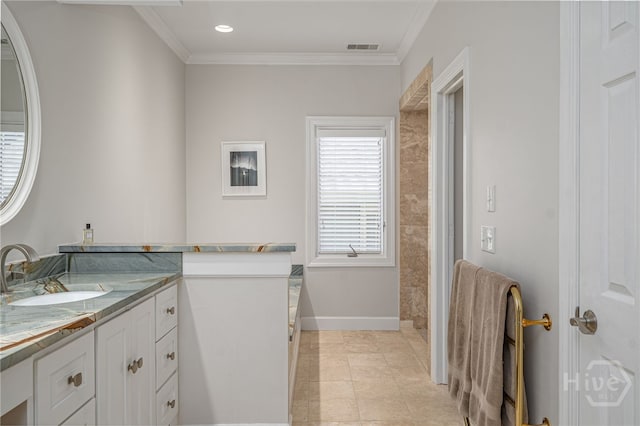 3 She Crab Cir, Savannah, GA 31411 - full bathroom with vanity, crown molding, tile patterned floors, and recessed lighting