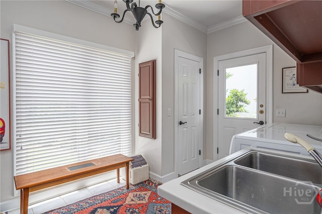 3 She Crab Cir, Savannah, GA 31411 - washroom with a chandelier, ornamental molding, and tile patterned floors