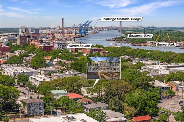 52-56 E Broad St, Savannah, GA 31401 - aerial view of a large body of water and a notable bridge