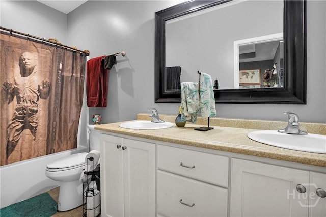 1416 Hillridge Dr, Darien, GA 31305 - full bath featuring double vanity, shower / tub combo, and tile patterned flooring