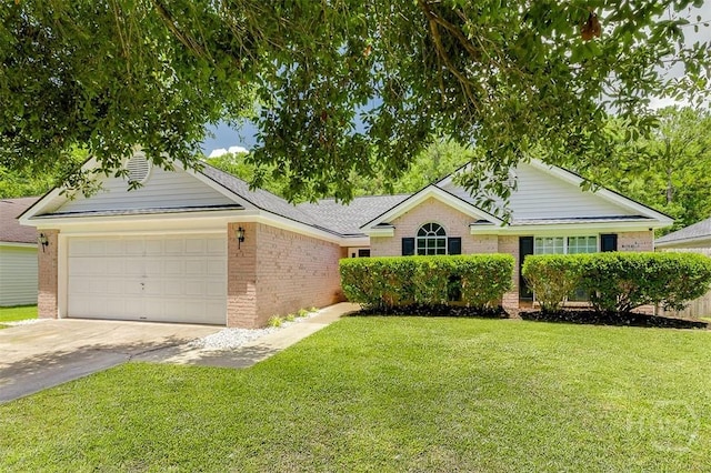 26 Dianne Mackenzie Way, Savannah, GA 31419 - ranch-style home with brick siding, concrete driveway, a garage, and a front yard