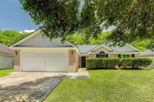 26 Dianne Mackenzie Way, Savannah, GA 31419 - ranch-style home with brick siding, a front yard, concrete driveway, and an attached garage