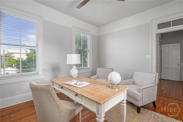 121 W Bolton St, Savannah, GA 31401 - office space with plenty of natural light, hardwood / wood-style flooring, and a ceiling fan