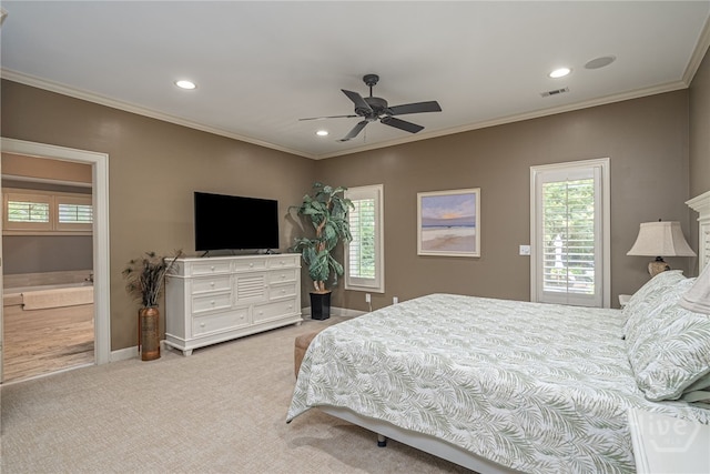 32 Hasleiters Retreat Retreat, Savannah, GA 31411 - carpeted bedroom featuring recessed lighting, multiple windows, crown molding, and a ceiling fan
