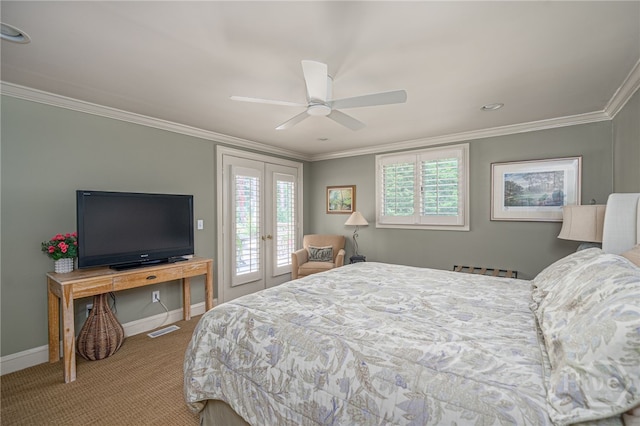 32 Hasleiters Retreat Retreat, Savannah, GA 31411 - carpeted bedroom featuring access to exterior, french doors, ornamental molding, and ceiling fan