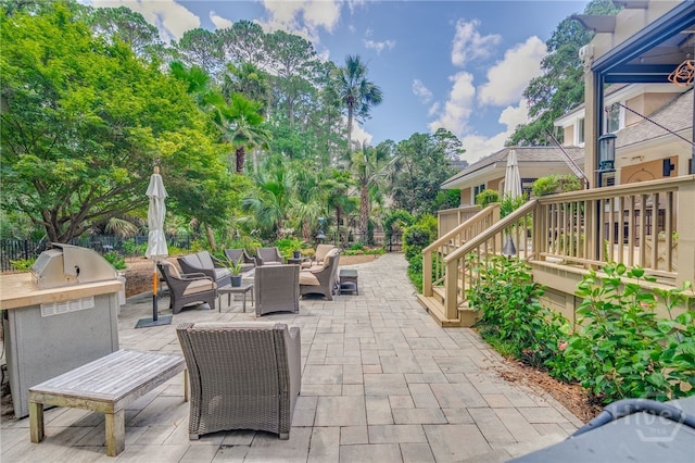 32 Hasleiters Retreat Retreat, Savannah, GA 31411 - view of patio / terrace with exterior kitchen, an outdoor hangout area, and outdoor dining space