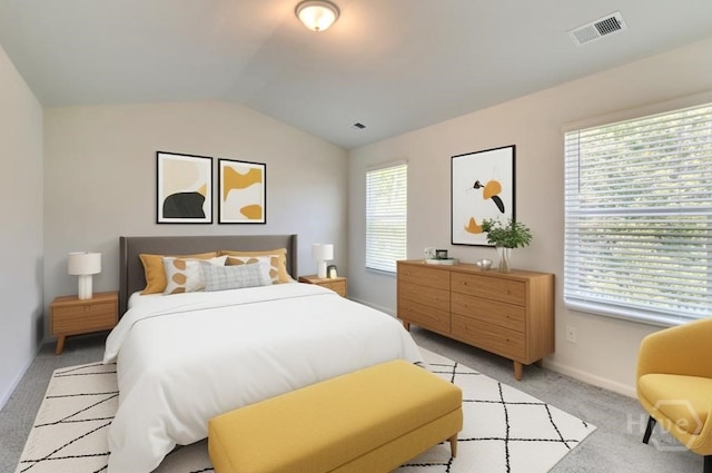 1057 Waybridge Way, Richmond Hill, GA 31324 - bedroom featuring light colored carpet, vaulted ceiling, and multiple windows