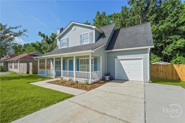 127 Laurel Green Ct, Savannah, GA 31419 - traditional-style house with covered porch, a garage, concrete driveway, a chimney, and a shingled roof