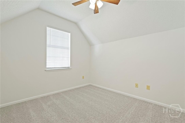 127 Laurel Green Ct, Savannah, GA 31419 - additional living space with ceiling fan, lofted ceiling, carpet floors, and a textured ceiling